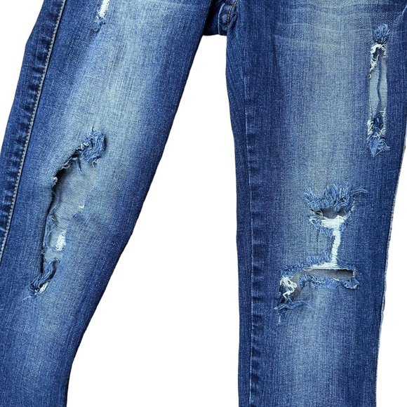 Womens Skinny Ripped Jeans Size 30 Blue Mid Rise Stretch Ankle Buttons - Picture 10 of 16